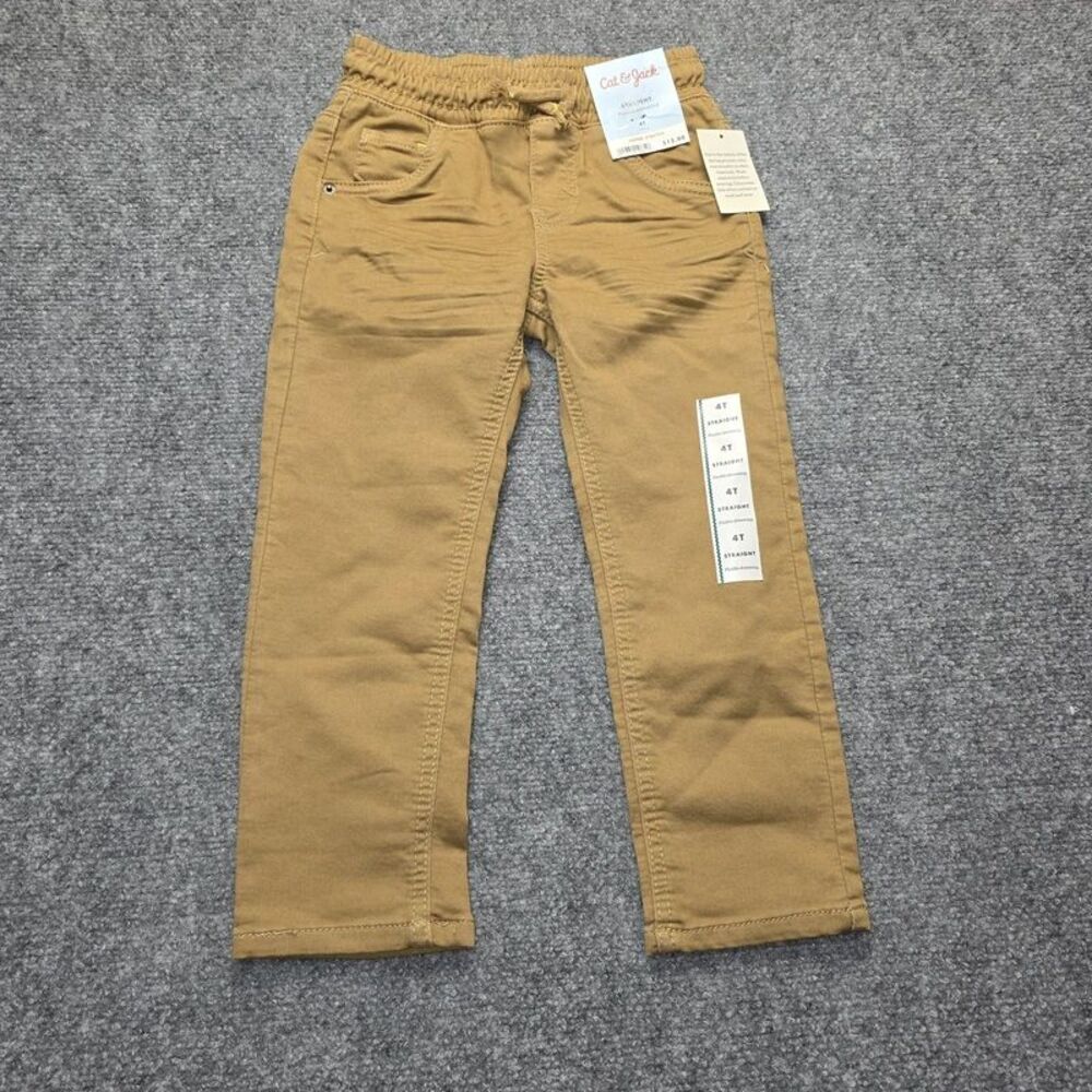 Boys’ Straight Pull-On Pants Khaki Brown Size 4T Super Stretch